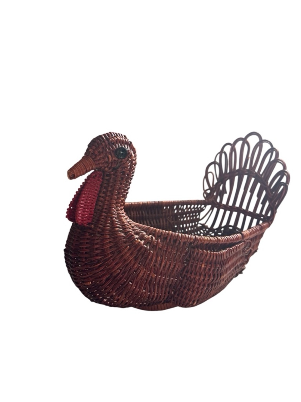 Vintage Wicker Basket Rattan Wood Turkey Basket MCM Brown Woven Farmhouse Decor